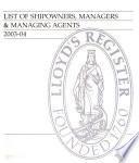 List of Shipowners, Managers & Managing Agents